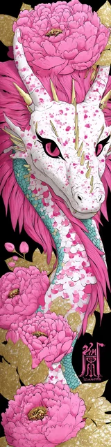 Free dragon bookmark featuring a pink dragon with a rose-styled head